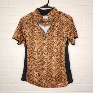 Greg Norman Collective Wylde Leopard Cheetah Print 1/4 Zip Gold Athletic Polo M